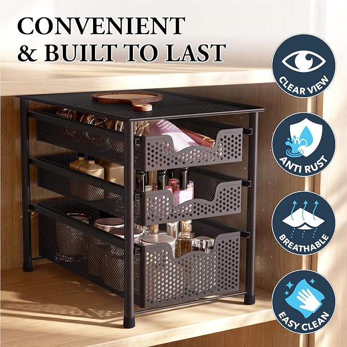 Simple Houseware Stackable 3 Tier Sliding Basket Organizer Drawer - Image 5