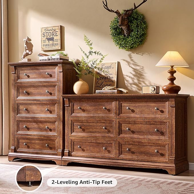T4TREAM Farmhouse 5 Drawer Dresser - Image 3