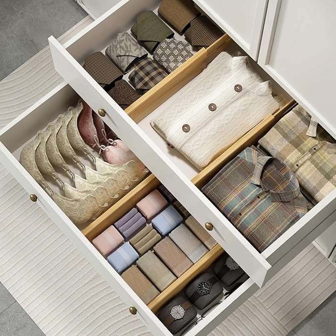 BAMEOS Bamboo Expandable Drawer Dividers – Fits 12.2"–17" Drawers, Sock Drawer - Image 3
