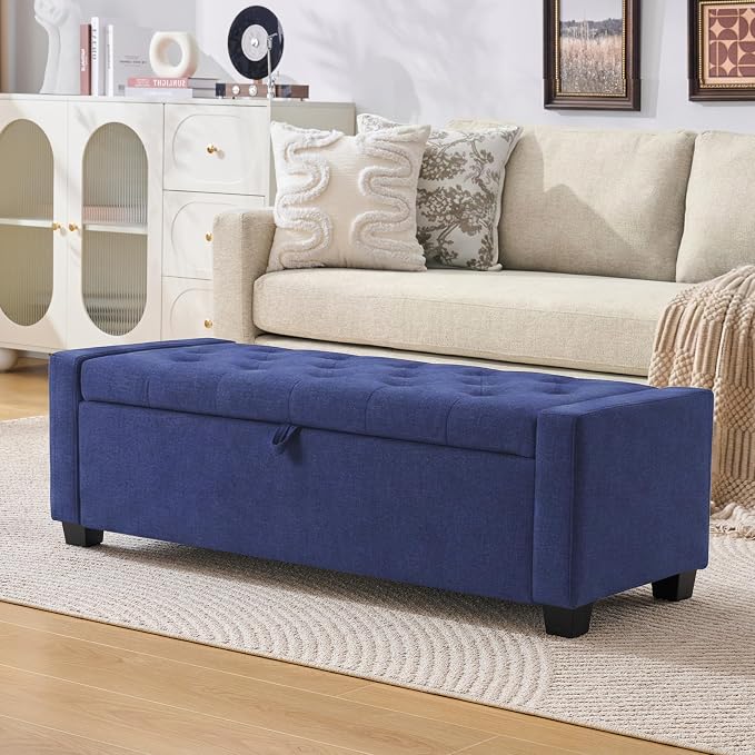 Huatean Home 48" Ottoman with Storage, Storage Ottoman Bench with Safety Hinge by huateanhome