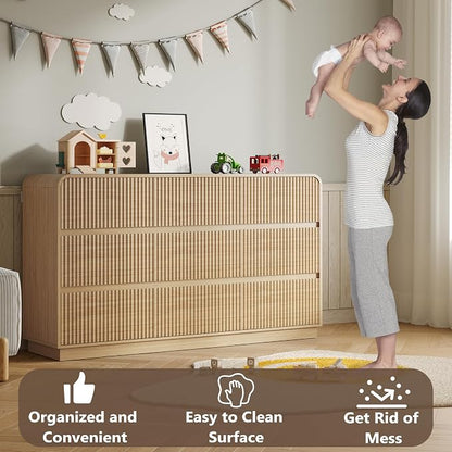Dresser for Bedroom with 9 Drawers, Fluted Chest of Drawers with Round Curved - Image 5