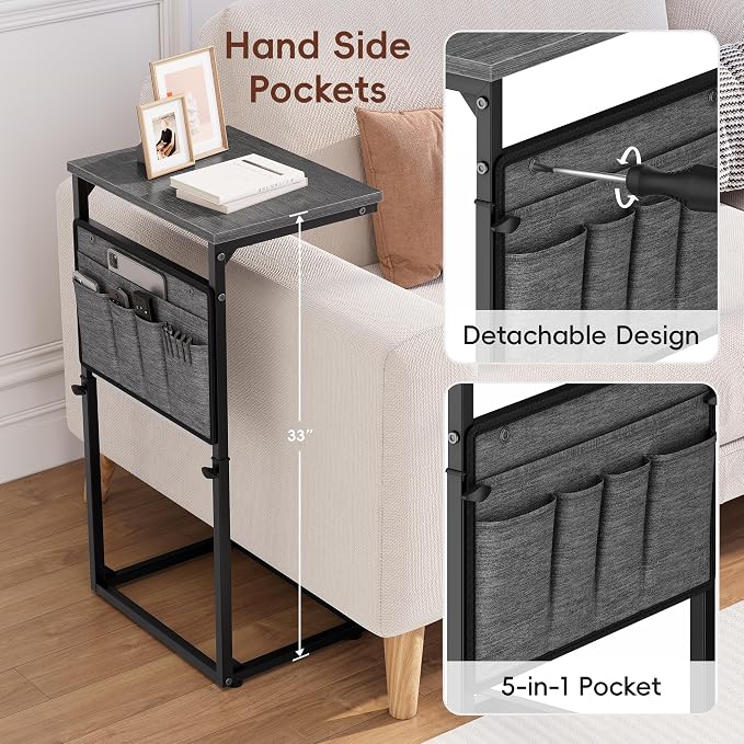 Vagusicc C Shaped End Table, Adjustable Height Small Couch Side Table - Image 5