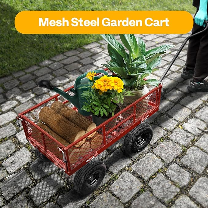 VIVOHOME Heavy Duty 880 Lbs Capacity Mesh Steel Garden Cart Folding Utility - Image 2