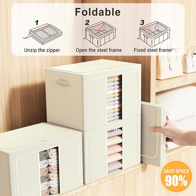 Clothes Storage Bins with Metal Frame, Foldable Clothes Organizers Storage - Image 4