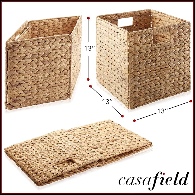 Casafield 13" x 13" Water Hyacinth Storage Baskets, Natural - Image 7