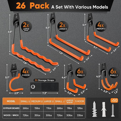 Nacial 26 Pack Garage Hooks Heavy Duty, Utility Steel Garage Storage Hooks - Image 2