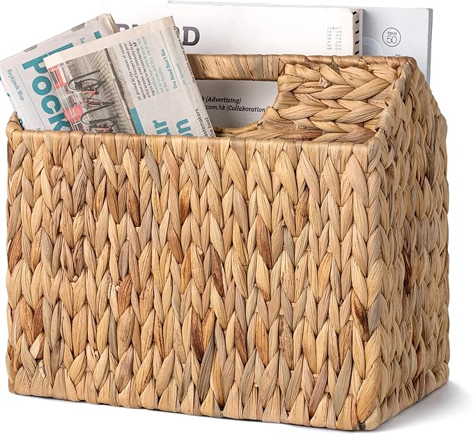 StorageWorks Hand-Woven Divided Magazine Basket, Rattan Magazine Holder by StorageWorks