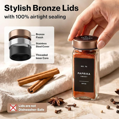 EDELHAUS Glass Spice Jars with Label, 24x Champagne Bronze Steel Lids | - Image 6