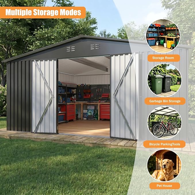 14x12 FT Outdoor Storage Shed, Metal Garden Shed - Image 6