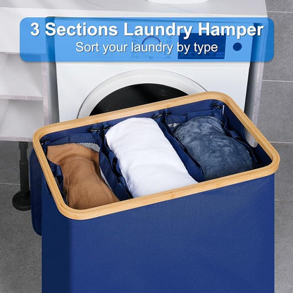 efluky Laundry Hamper with Lid, Trio Laundry Basket with 2 Removable Bags - Image 5