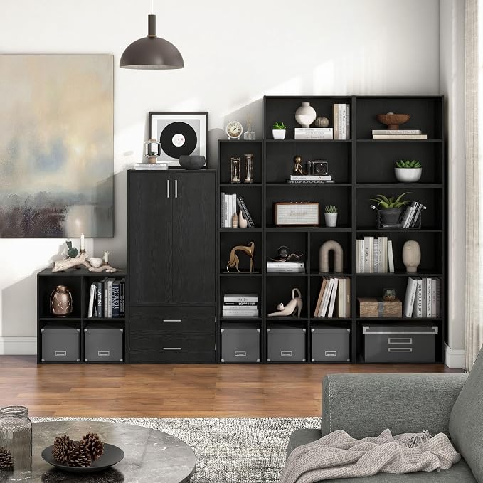 Homes: Inside + Out Apexa 3-Tier Cube Storage Organizer Shelves, Stackable Wood - Image 11