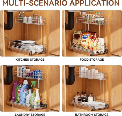Under Sink Organizer 9"W X18.5"D，Pull Out Cabinet Organizer 2 Tier，Under Sink - Image 6