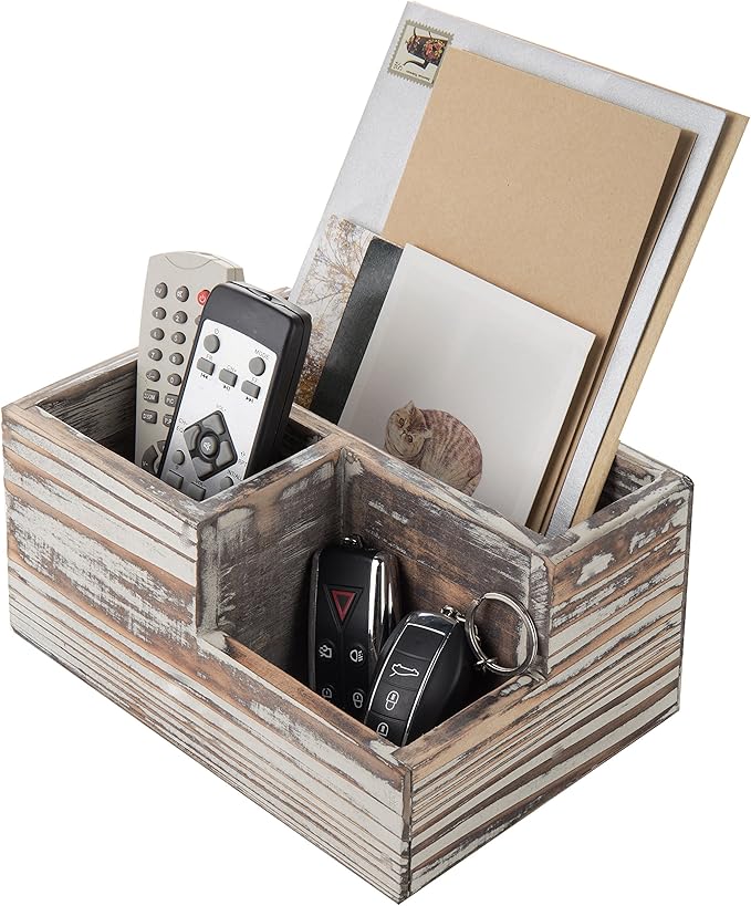 MyGift TV Remote Control Holder, Wood Desktop Office Stationery Organizer Tray by MyGiftHome