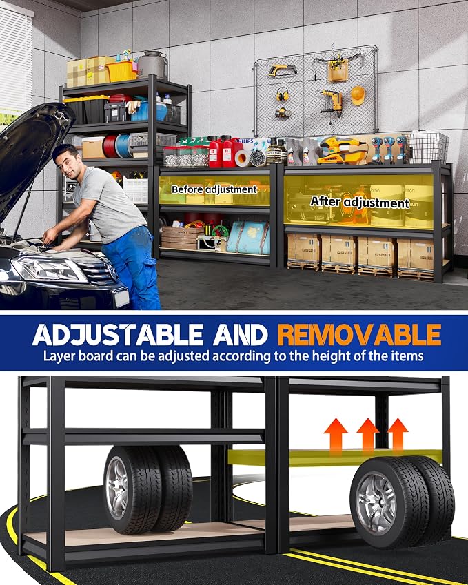 71"H Garage Shelving-5-Tier Heavy Duty Storage Shelves, Adjustable Metal - Image 5