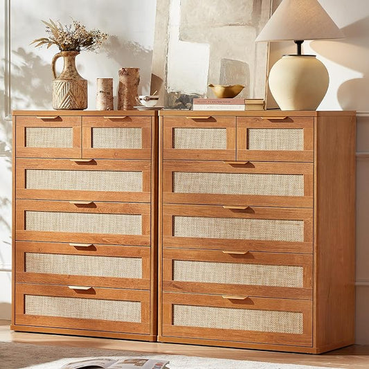LEYAOYAO Rattan Dresser for Bedroom, Modern 6 Drawers Boho Dressers by LEYAOYAO-Findtheshiningpointofyourideallife%EF%BC%81