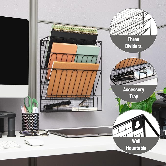 Mind Reader Metal Wire Desktop Organizer, Vertical File Holder, Hooks and - Image 4