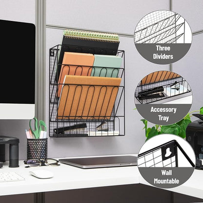 Mind Reader Metal Wire Desktop Organizer, Vertical File Holder, Hooks and - Image 4