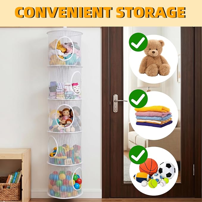 Hanging Stuffed Animal Storage Hammock Net 5 Tiers, Holds Plushies, Foldable - Image 7