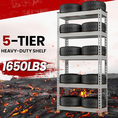 Yaheetech 5-Tier Heavy Duty Storage Shelves 28"W x 12"D x 60"H Light Gray | - Image 5