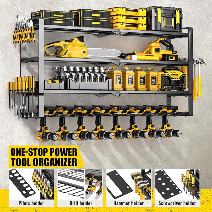 Large Power Tool Organizer Wall Mount, Heavy Duty Metal Tool Storage Rack Loads - Image 4