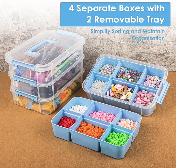 CraftGenes Art Supply Storage Organizer, 4-Tier 10 Qt Box, 2 Trays, Drawing - Image 2