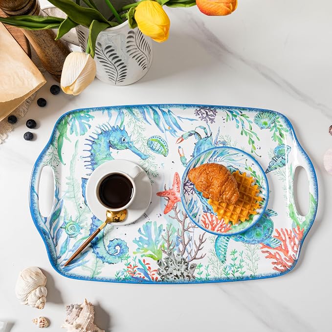 LEHAHA Serving Tray with Handles, Large Rectangular Melamine Serve Platter - Image 4