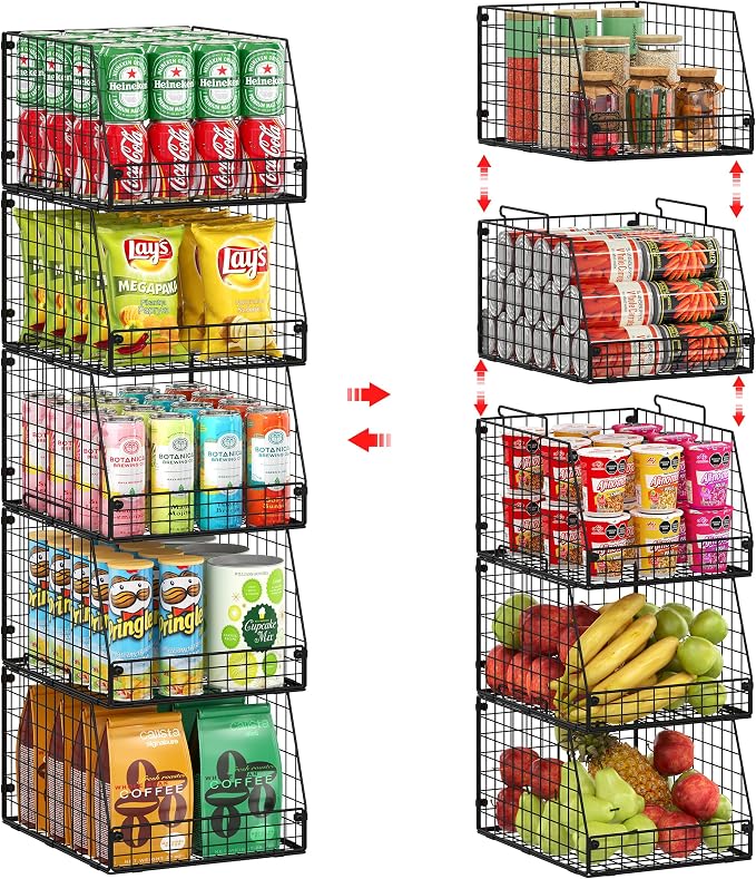 Jakyitvi 5 Pack XXL Stackable Wire Storage Basket, Extra Large Capacity Pantry by Jakyitvi