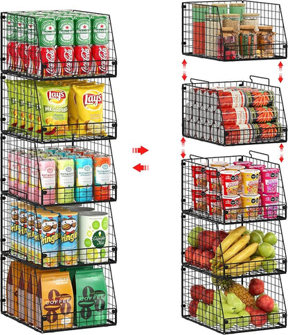 Jakyitvi 5 Pack XXL Stackable Wire Storage Basket, Extra Large Capacity Pantry by Jakyitvi