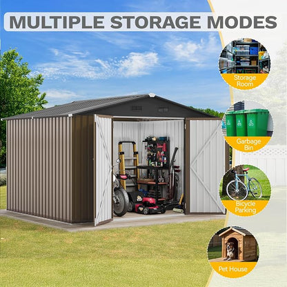 DWVO 10x8ft Outdoor Storage Shed, Large Metal Tool Sheds, Heavy Duty Storage - Image 9