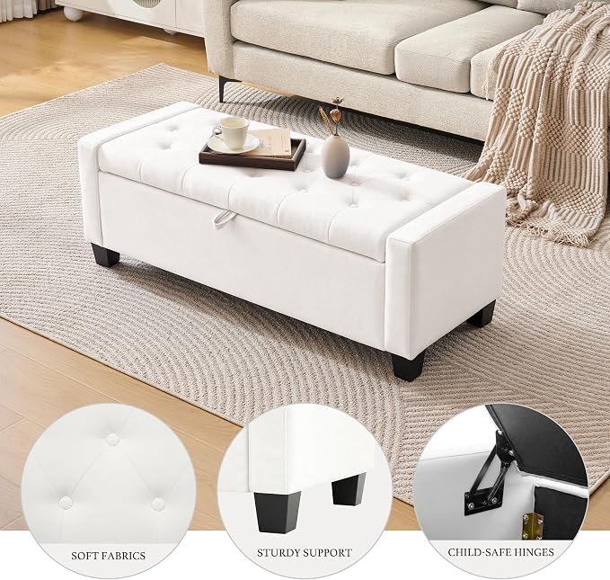 Huatean Home 43" Ottoman with Storage, Upholstered Entryway Bench with Seating - Image 4