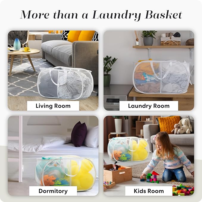 Handy Laundry Collapsible Laundry Basket, 2-Compartment Mesh Hamper – Foldable - Image 9