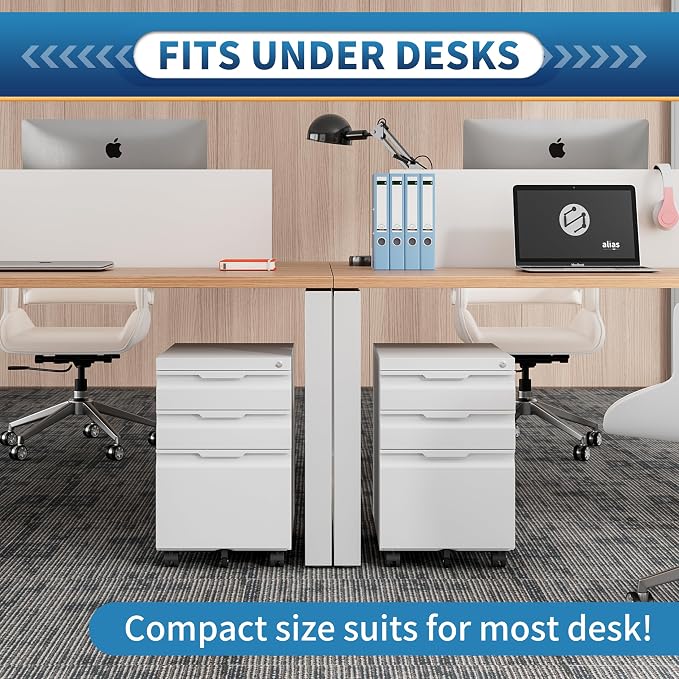 File Cabinet for Home Office, 3 Drawers Mobile File Cabinets Rolling, Under - Image 7