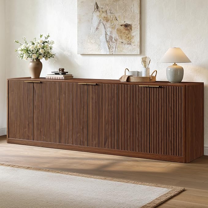 Evermagin 94.5" Fluted Walnut Buffet Cabinet by Evermagin