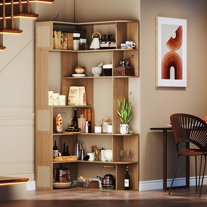 Corner Bookshelf 7-Tier, Farmhouse Corner Shelf, Tall Book Shelf L-Shaped Shelf - Image 8