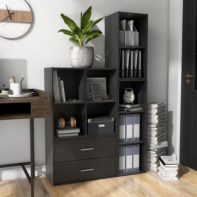 Homes: Inside + Out Apexa 4-Cube Storage Organizer Shelves, Stackable Wood - Image 6