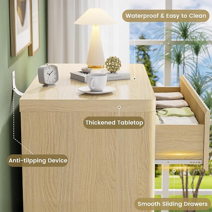 Fluted Nightstand Set of 2, Natural Oak Night Stand - Image 6