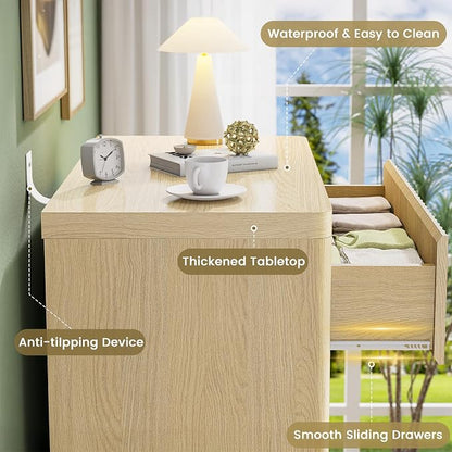 Fluted Nightstand Set of 2, Natural Oak Night Stand - Image 6