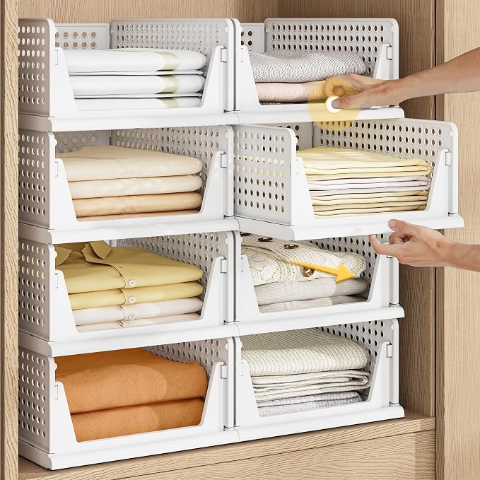 Pinkpum 5 Pack Stackable Plastic Storage Closet Organizers and Storage Bins by Pinkpum