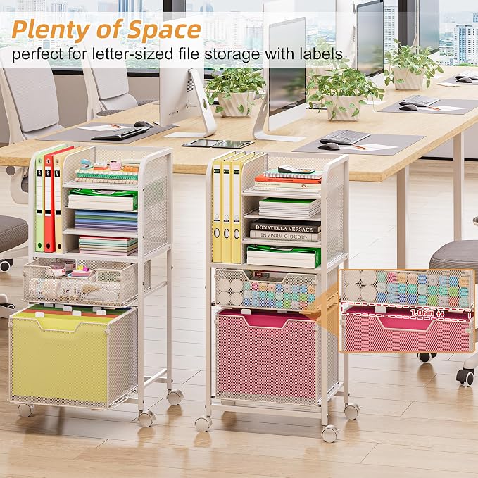 Rolling File Cart with 2 Drawers, Letter-Size File Storage with Wheels - Image 3