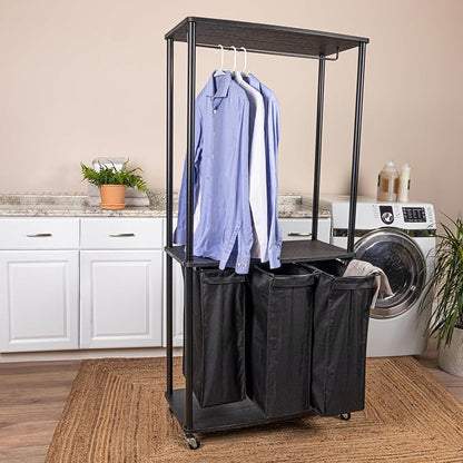 Household Essentials 3-Bag Laundry Center, Smooth Laminate Shelving, Sturdy - Image 3