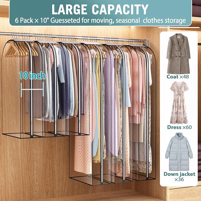 Liuoud Clear Garment Bag for Hanging Clothes 10” Gusseted, 40&60” Suit Bags for - Image 2