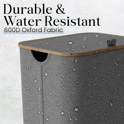 Laundry Basket with Wheels and Handle - 100L Bamboo-Fabric Laundry Hamper with - Image 6