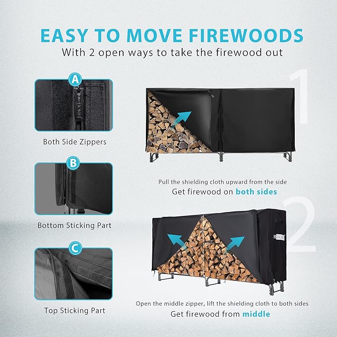 VIVOHOME 8ft Heavy Duty Indoor Outdoor Firewood Storage Log Rack - Image 4