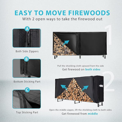 VIVOHOME 8ft Heavy Duty Indoor Outdoor Firewood Storage Log Rack - Image 4