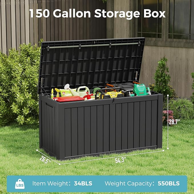 NUNU LAB 151 Gallon Outdoor Storage Box, Resin Large Sturdy Deck Box, Backyard - Image 7