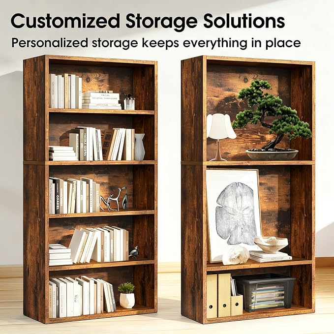HealSmart 5 Tier Bookcase, Industrial 5 Book Shelf, 9.2" D x 23.8" W x 53" H - Image 4