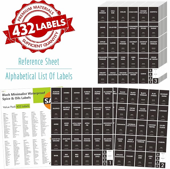 432 Removable Spice Labels, 396 Pre-Printed Herb Seed Seasoning Sauce Oil - Image 2