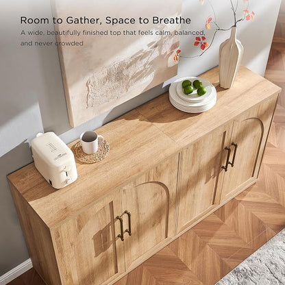 ACCOHOHO Arched Door Sideboard Buffet Cabinet Set of 3, Natural Oak | Modular - Image 5