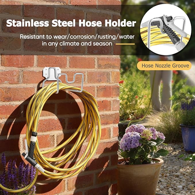 HaSteeL 18/0 Stainless Steel Garden Hose Holder Hook, Metal Wall Mount Hanger - Image 4
