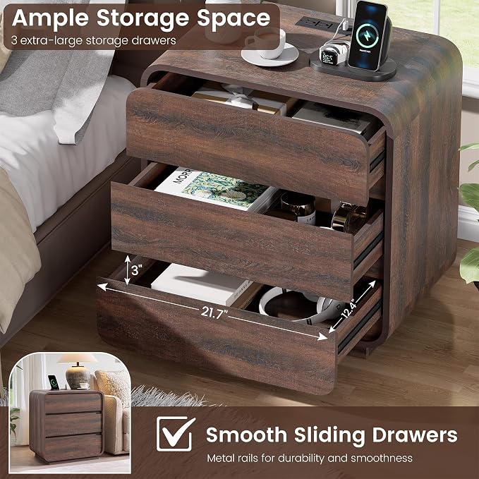 Modern Nightstand Set of 2, 23.2" Wide Wood Bedside Table - Image 5